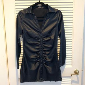 Black silk long sleeve mini dress